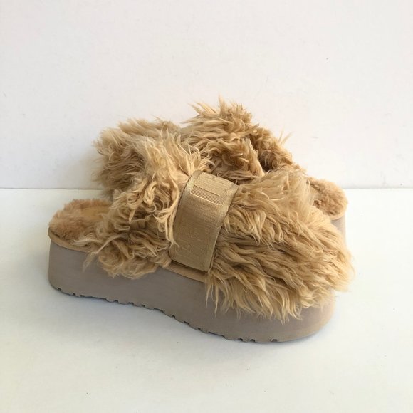 UGG FLUFF MOMMA SUGAR TASMAN OAT PLATFORM SLIPPERS SHOES US  UGG FLUFF MOMMA SUGAR SLIDE OAT FAUX FUR SLIPPER SHOES US 8 / EU 39 / UK 6